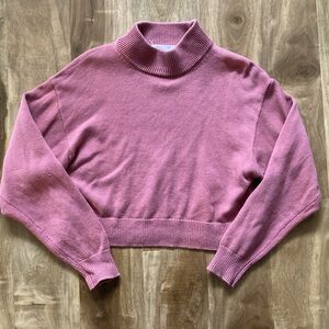 Wilfred Free Merino Wool Rose Pink Mock Turtleneck Crop Sweater Size Small